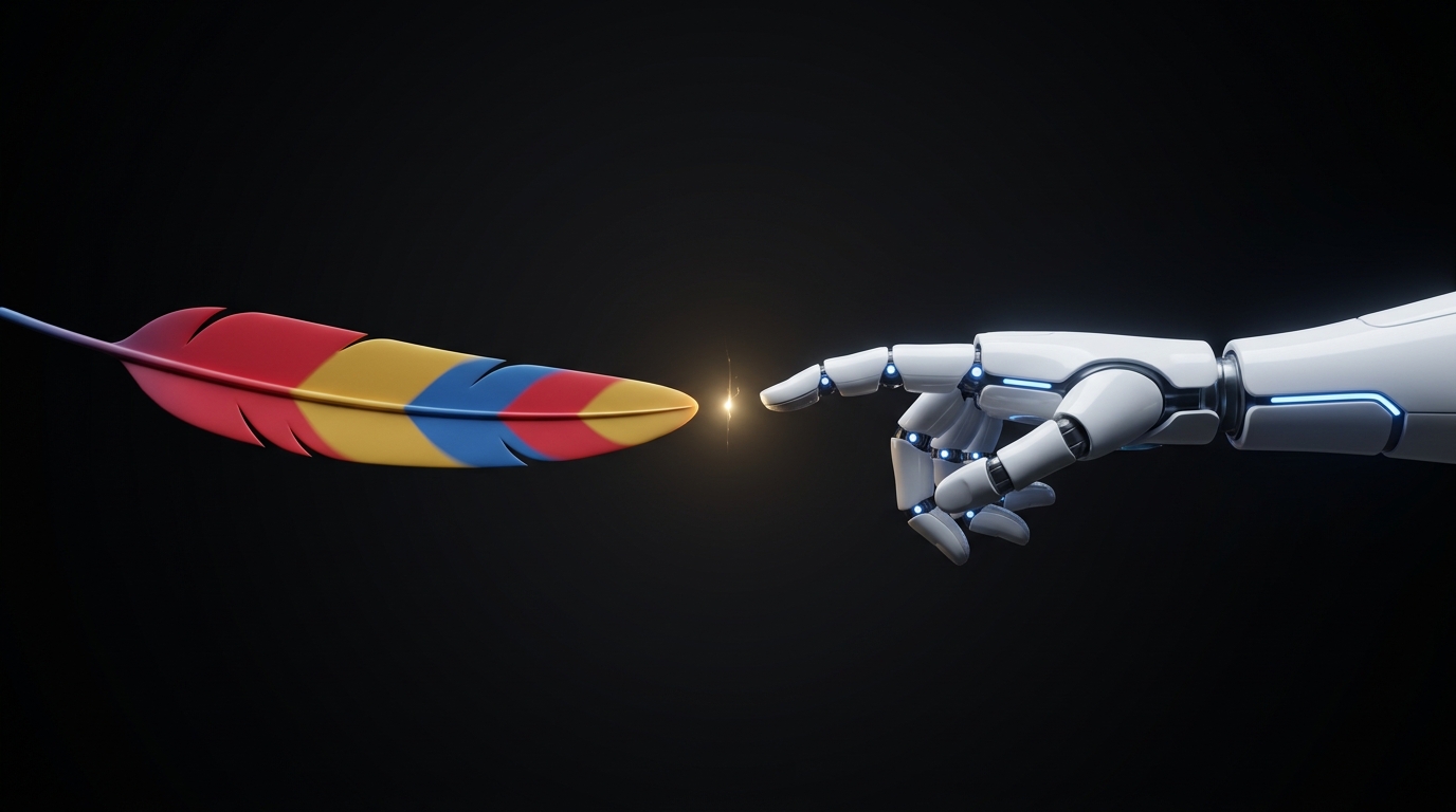 Creation of Adam: Apache Feather touching I, Robot Cybernetic Arm